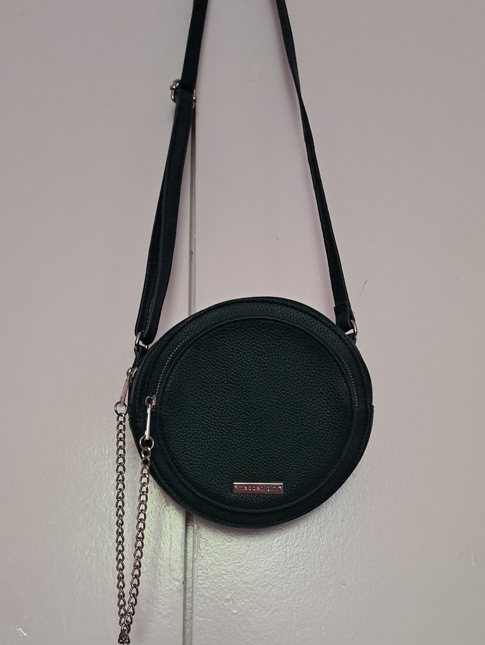 Madden Girl Dark Green Round Crossbody Bag with Chain Detail